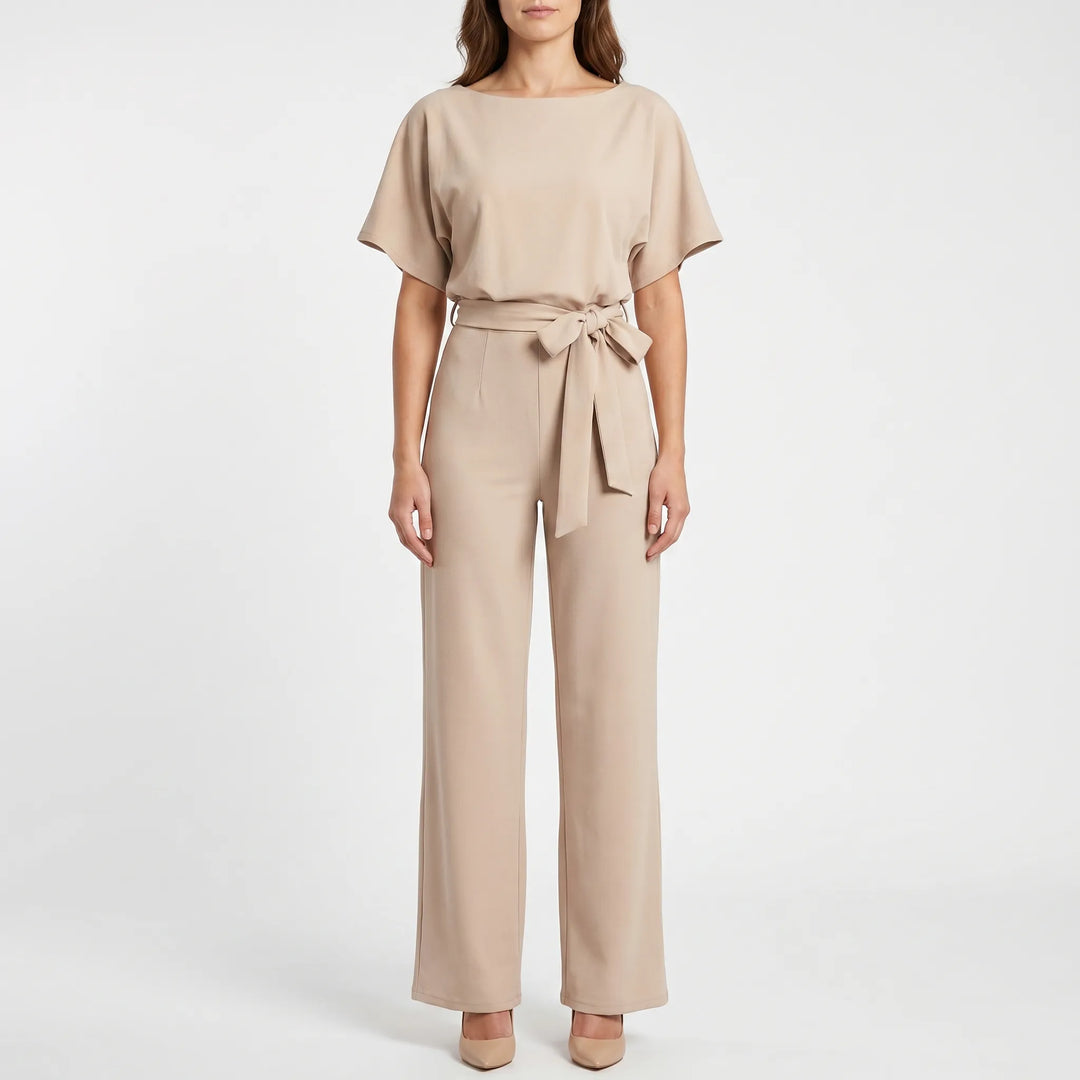Dames jumpsuit met batwing mouwen, wijde pijpen en sleutelgat detail. Stijlvolle avondkleding, veelzijdig design.