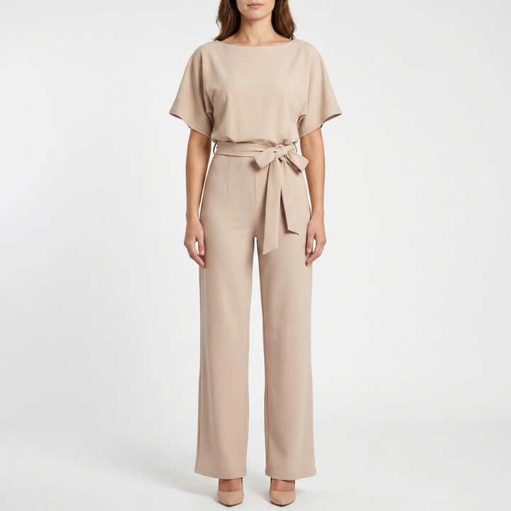 Dames jumpsuit met batwing mouwen, wijde pijpen en sleutelgat detail. Stijlvolle avondkleding, veelzijdig design.