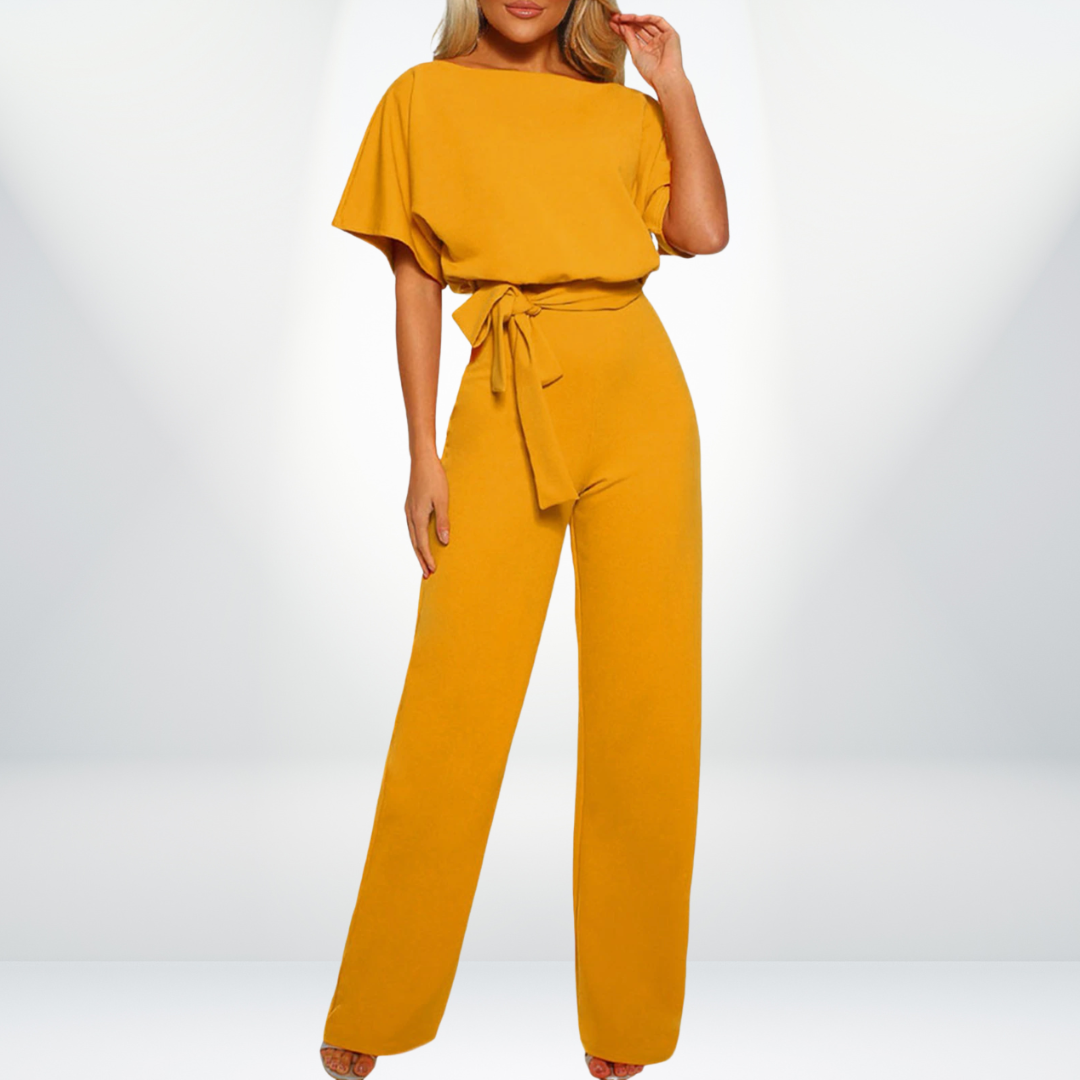 Feestelijke en stijlvolle dames jumpsuit met hoge taille, comfortabele kleding voor een elegante uitstraling.