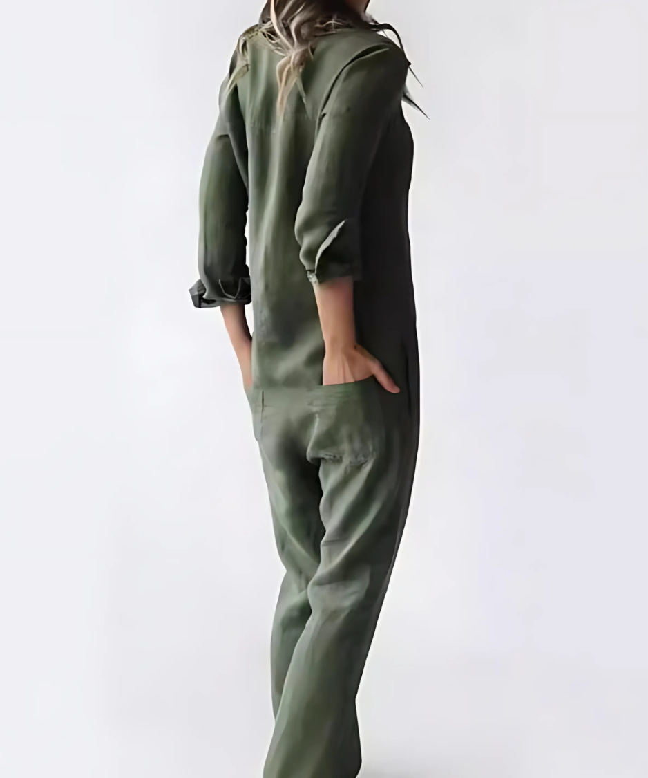 Comfortabele dames jumpsuit van Hoymans, een elegante zomeroutfit met losse pasvorm.
