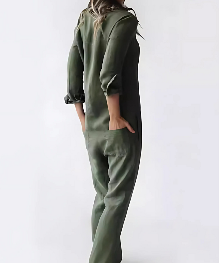 Comfortabele dames jumpsuit van Hoymans, een elegante zomeroutfit met losse pasvorm.