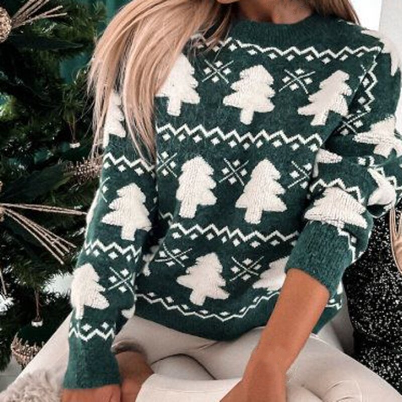 KatysSweater dames kersttrui, groen en rood kerstboom design, ideaal voor kerstfeest.