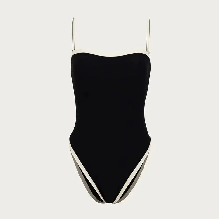 Stijlvol dames kleurblok badpak, elegante one-piece zwemkleding, perfect voor comfort en strandmode.
