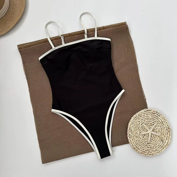 Dames one-piece zwemkleding, kleurblok badpak met elegant design, ideaal voor een comfortabele stranddag.
