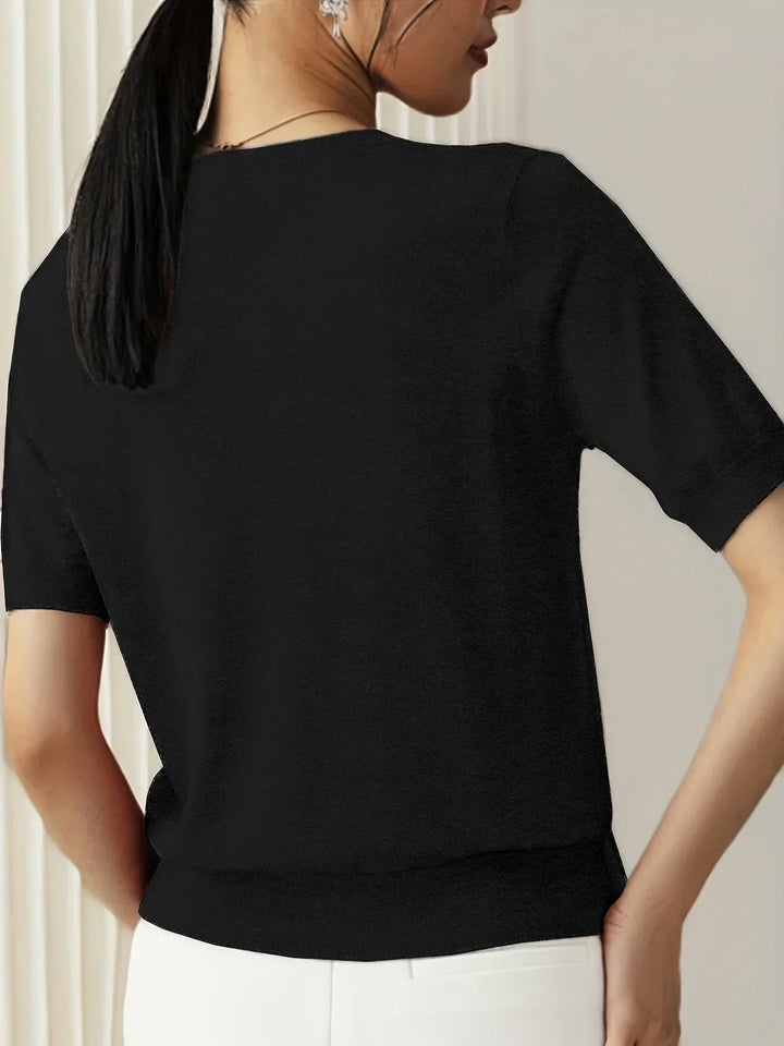 Zwarte dames korte mouwen pullover, veelzijdig en comfortabel. Ideaal voor casual zomeravonden.