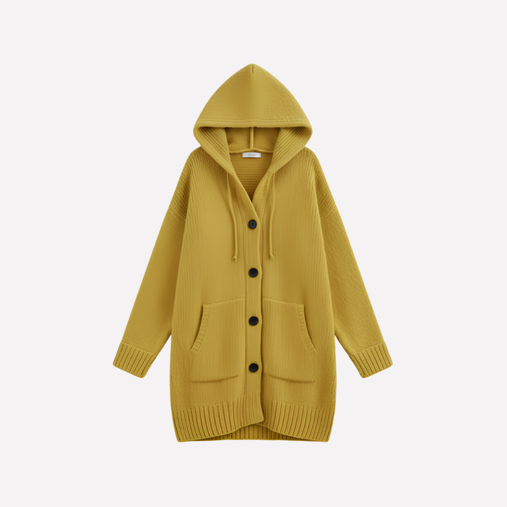 Dames lange hoodie cardigan in geel, comfortabel open vest voor dagelijkse vrijetijdskleding.