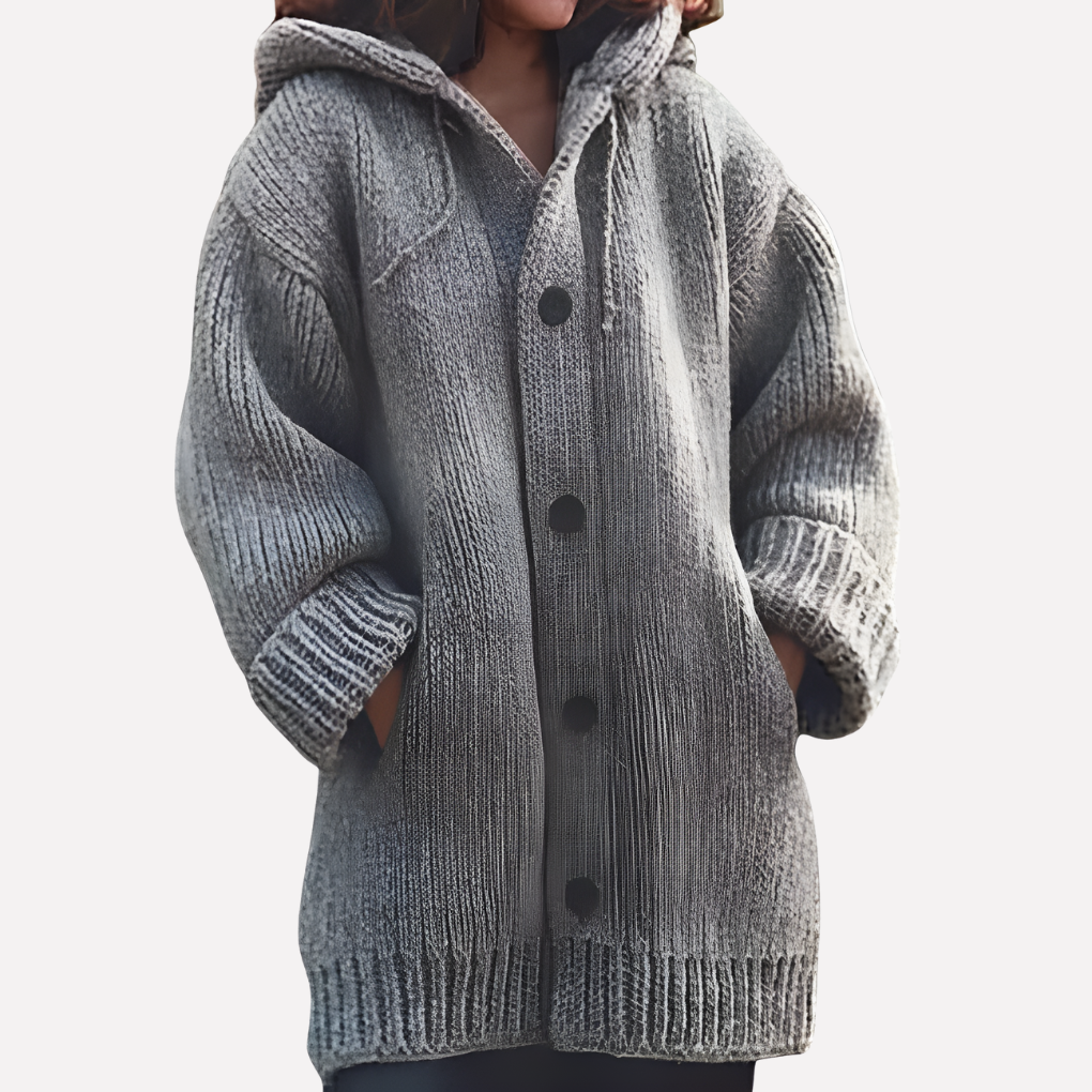 Zwart dames lange cardigan met capuchon, comfortabel en veelzijdig dagelijks vest.