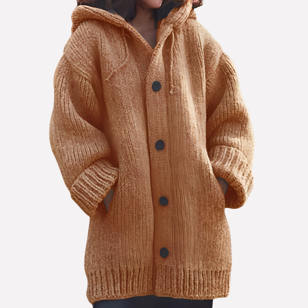 Dames lange cardigan, zwart met capuchon, casual en elegant voor elke dag.
