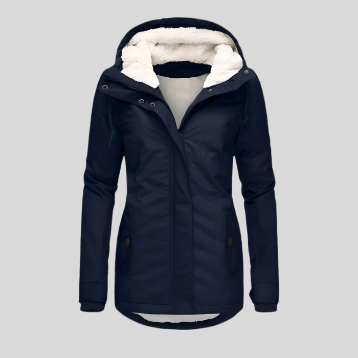 Dames lange waterdichte winterjas met capuchon. Ideaal voor koude winterdagen en nieuwe collectie.