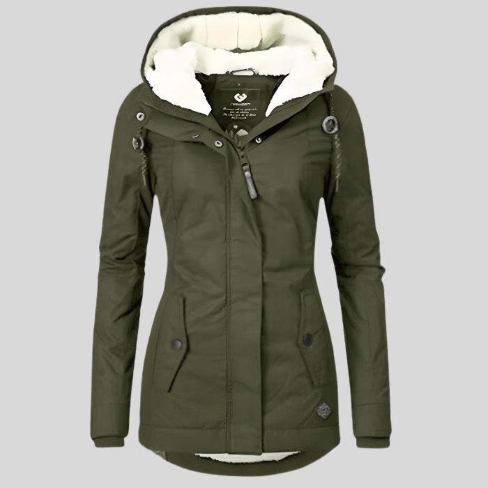 Dames lange winterjas, waterdicht en warm, met ruime capuchon. Nieuwe winterkleding collectie.