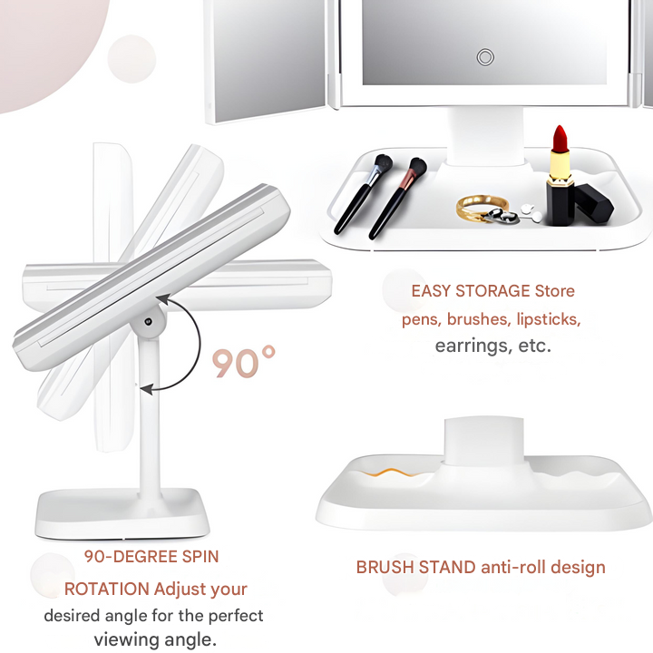 Compacte opvouwbare LED make-up spiegel Clara, verlicht en vergrotend, ideaal voor thuis en reizen.
