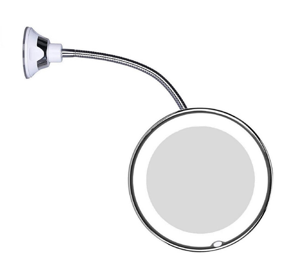 Heldere LED vergrootspiegel voor make-up; 10x vergroting en zwanenhals ideaal voor gedetailleerde verzorging.