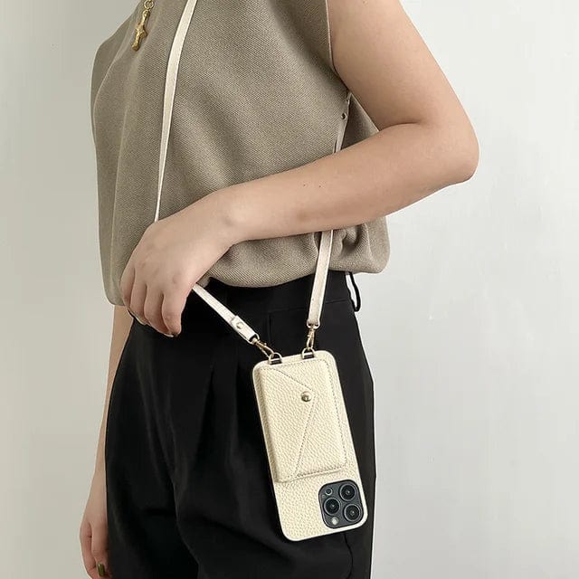 Trendy dames leren crossbody telefoontasje. Ideaal voor onderweg; pasjes en telefoon veilig opgeborgen met koord.