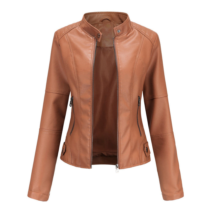 Stijlvolle leren jas voor dames, ideaal voor lente en herfst. Comfortabel en met een moderne pasvorm.