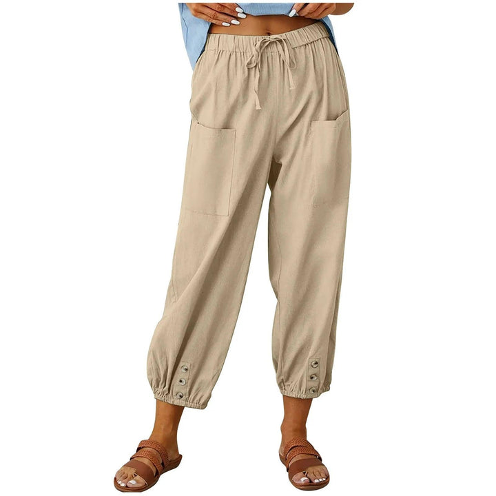 Modieuze dames zomerbroek met wijde pijpen en koord, van lichte stof, comfortabel en stijlvol.
