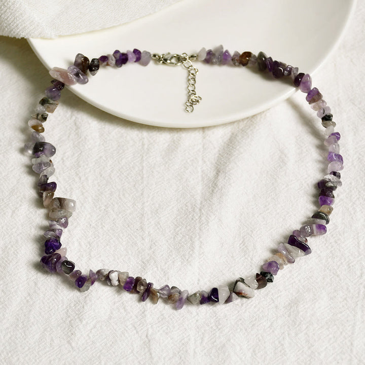 Gepolijste edelsteen ketting voor dames, Lina stijl, natuurlijke elegantie.