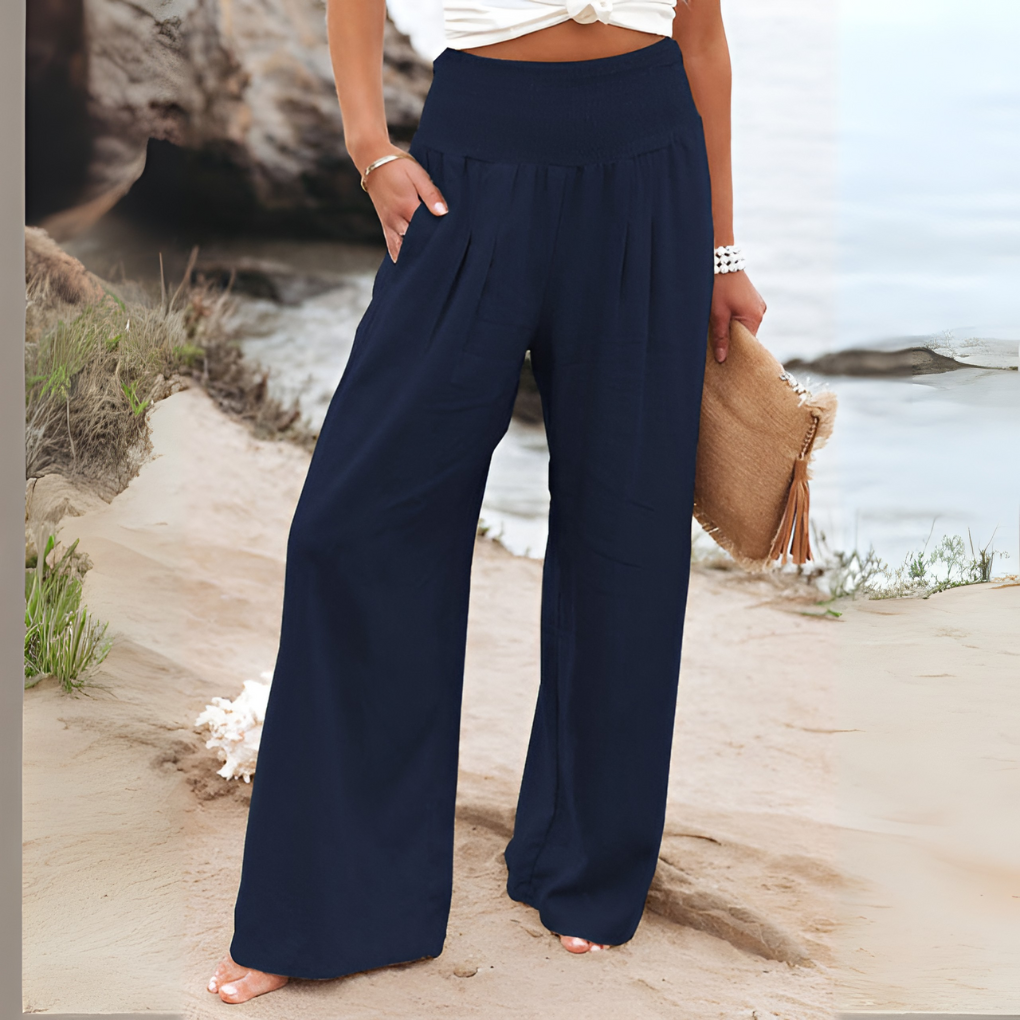 Luchtige dames linnen broek met hoge taille, perfecte comfortabele kleding voor de lente en zomer.