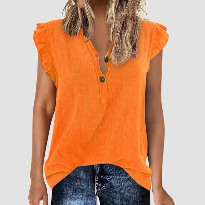 Comfortabele losse pasvorm dames blouse met knoopsluiting, perfect als stijlvolle zomer- of lentekleding.