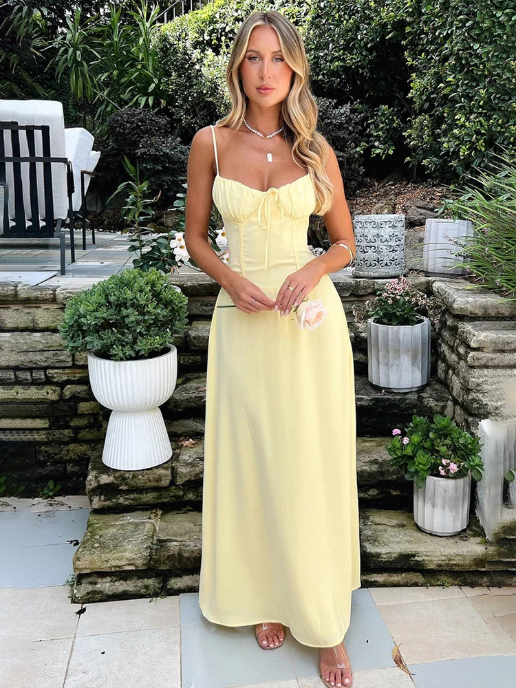Serina elegante dames maxi jurk, A-lijn pasvorm met spaghettibandjes. Ideaal voor zomerse avonden.