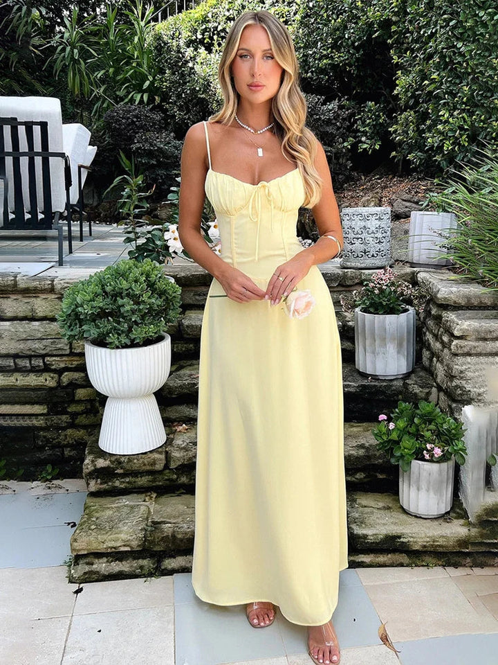 Serina elegante dames maxi jurk, A-lijn pasvorm met spaghettibandjes. Ideaal voor zomerse avonden.