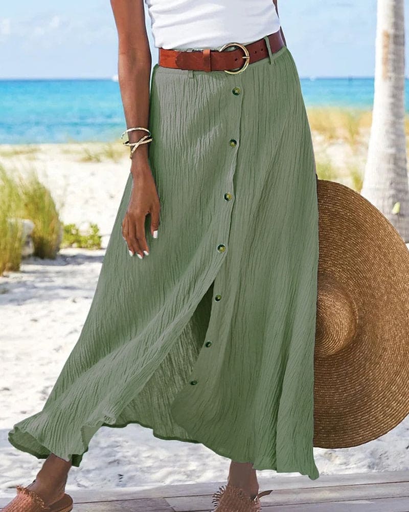 Dames luchtige katoenen midi rok, perfect voor zomerse dagen. Comfortabel en stijlvol.