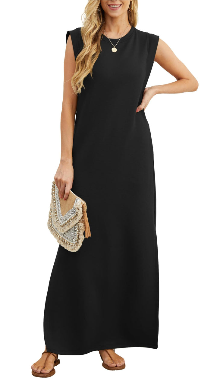Elegante dames zomerjurk Romy met praktische zijzakken en trendy zijsplit. Ideaal voor strand of vakantie.