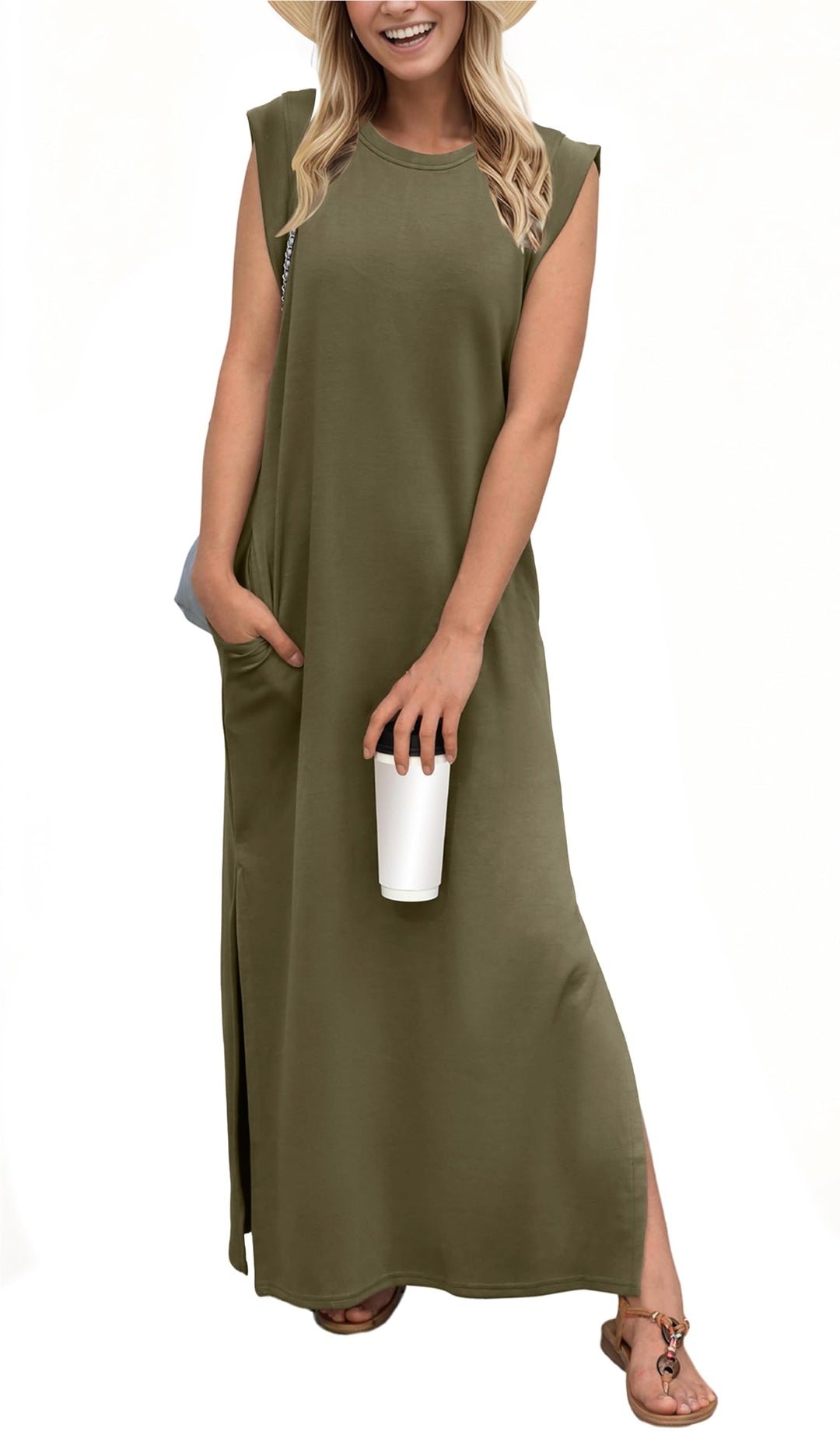 Dames maxijurk Romy, luchtig en comfortabel. Met zakken en zijsplit, ideaal als casual zomerjurk.