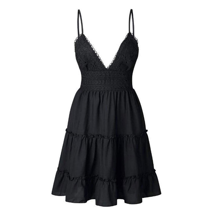 Dames luchtige mini-jurk Melina met V-hals en spaghettibandjes. Perfecte zomerjurk voor casual dagen.
