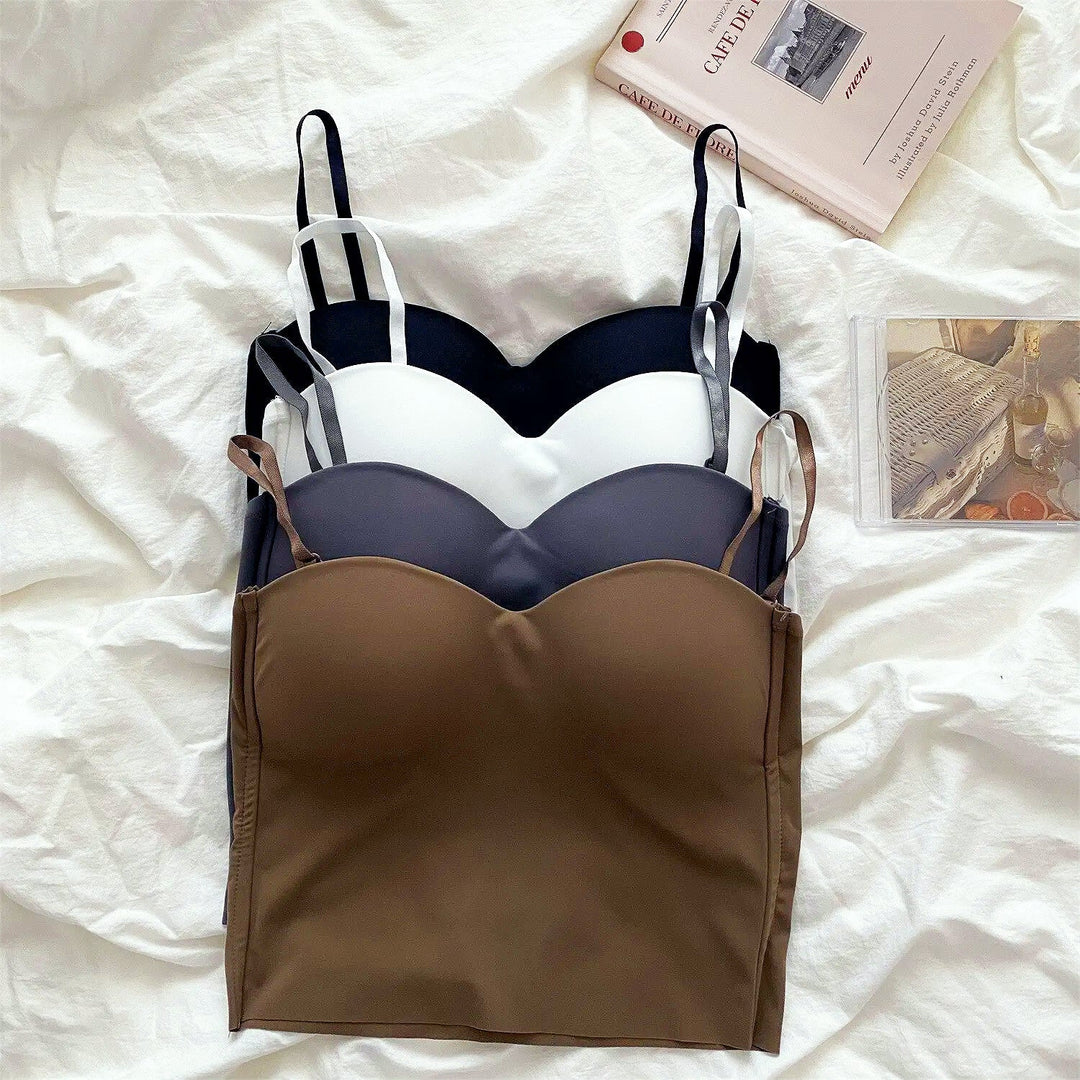 Dames luchtige tanktop set van 4 met ingebouwde bandeau bh voor comfortabele zomerkleding.