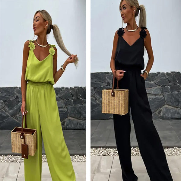 Luchtige dames jumpsuit met wijde pijpen, mouwloos, voor ultiem zomercomfort en stijl.