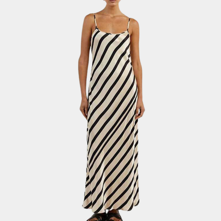 Comfortabele dames mouwloze gestreepte zomerjurk Marise, perfect als strandjurk of casual vakantiekleding.