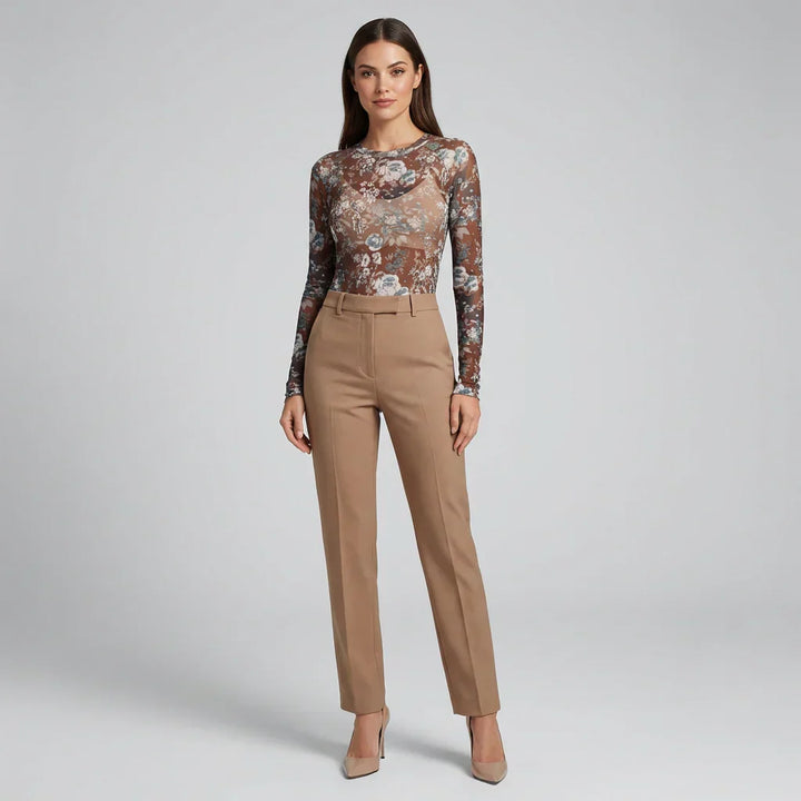 Dames mesh kant top met lange mouwen, doorzichtig en slim fit. Perfect voor avondkleding.