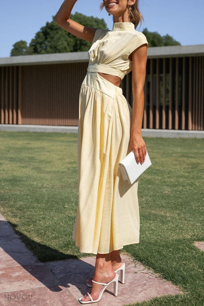 Modieuze midi jurk voor dames met col, elegant gesneden taille en perfect voor elke gelegenheid.