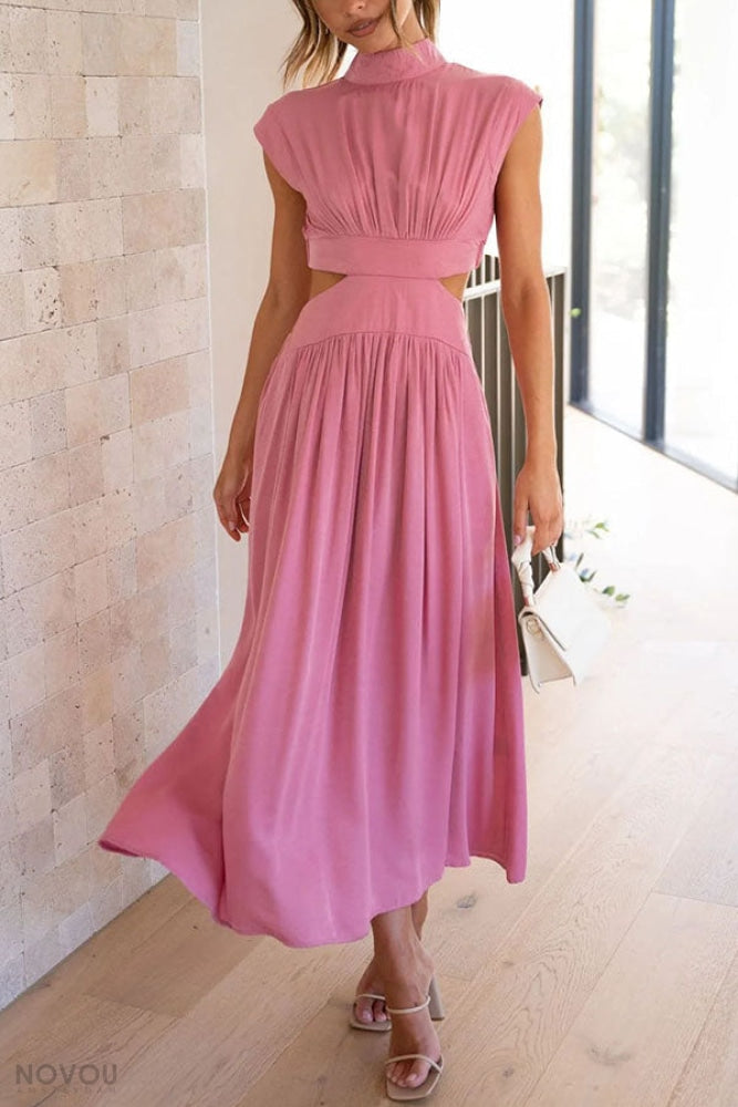Dames jurk met col en taille-uitsparing, midi lengte. Ideaal als casual of feestjurk.