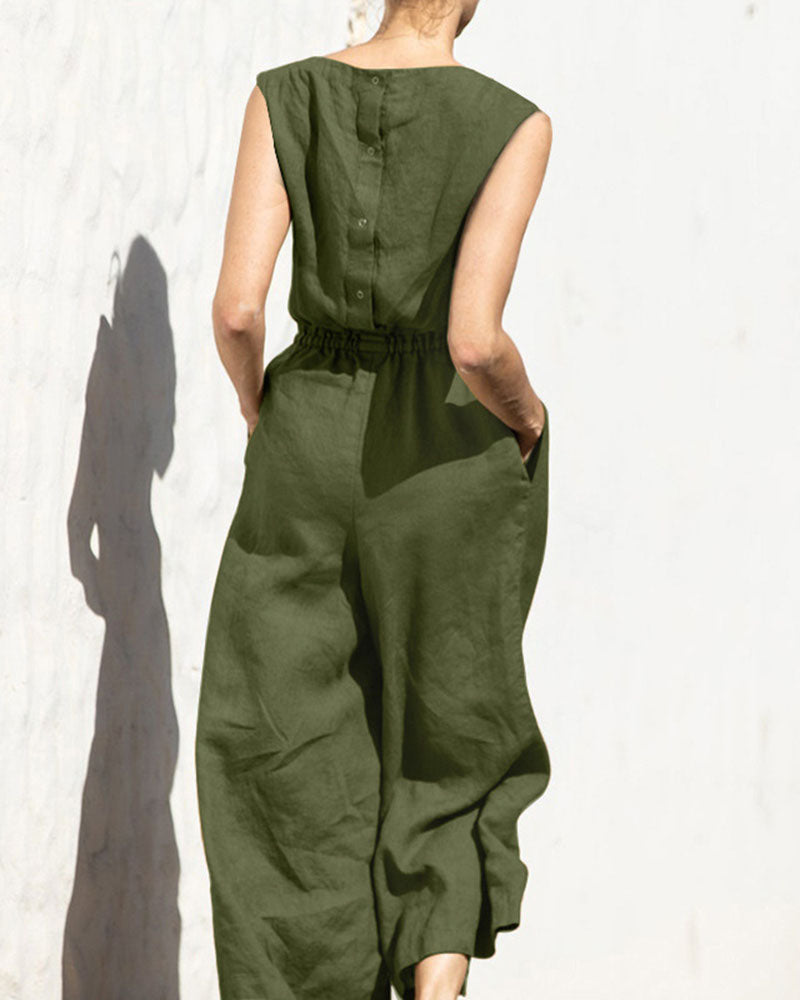 Elegante dames jumpsuit Aurelia met wijde pijpen, mouwloos design voor een chique look.
