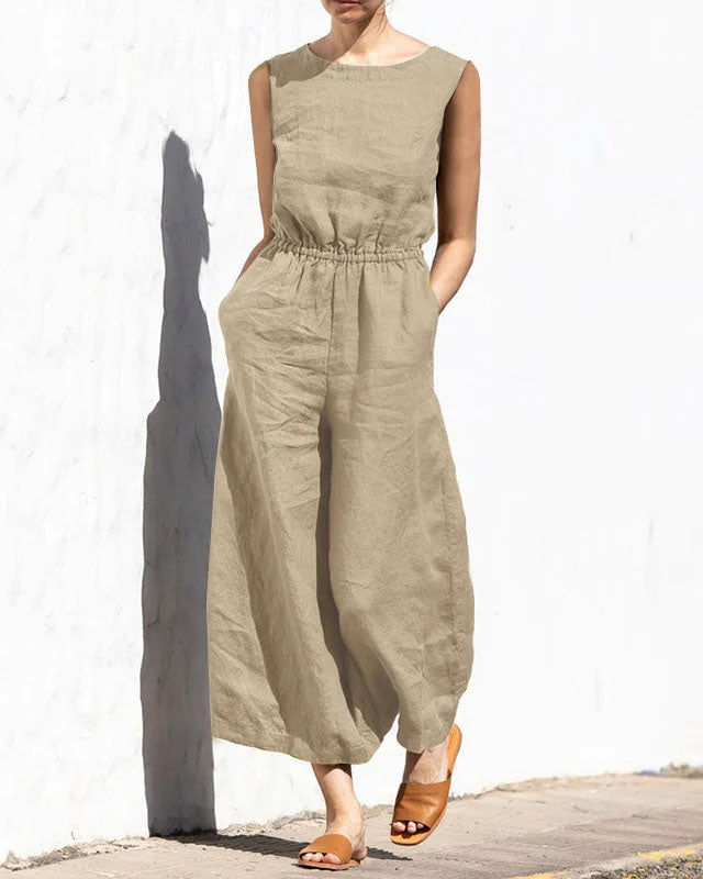 Modieuze mouwloze jumpsuit voor dames, met stijlvolle wijde pijpen. Perfect voor elke gelegenheid.
