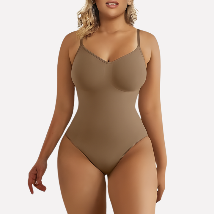 Witte naadloze dames bodysuit, onzichtbaar onder kleding, biedt zachte shapewear en veelzijdig comfort.