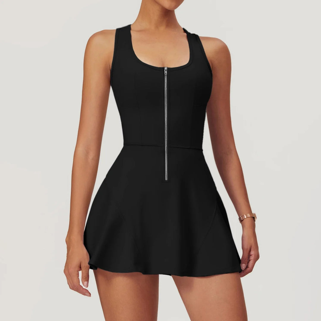Stijlvolle dames sportjurk, naadloos en met geïntegreerde BH, geschikt voor sport en dagelijkse kleding.