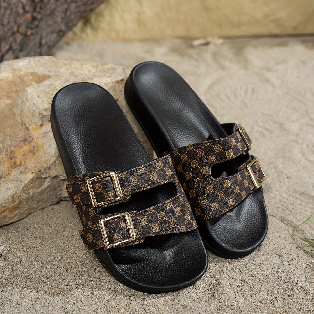 Zomerschoenen: Noëla dames sandalen, verstelbaar met trendy zwart-bruin patroon voor elke outfit.