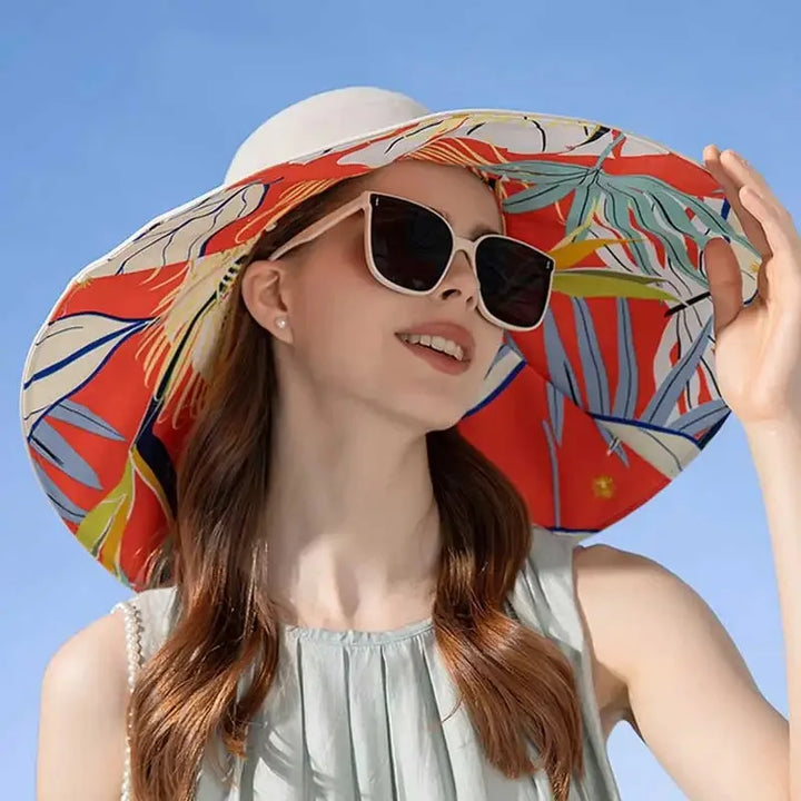 Dames zomerhoed Liora, omkeerbaar design van katoen met brede rand voor optimale UV-bescherming.