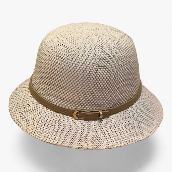 Stijlvolle dames zonnehoed van ademend linnen, opvouwbaar en lichtgewicht. Perfecte UV bescherming voor de zomer.
