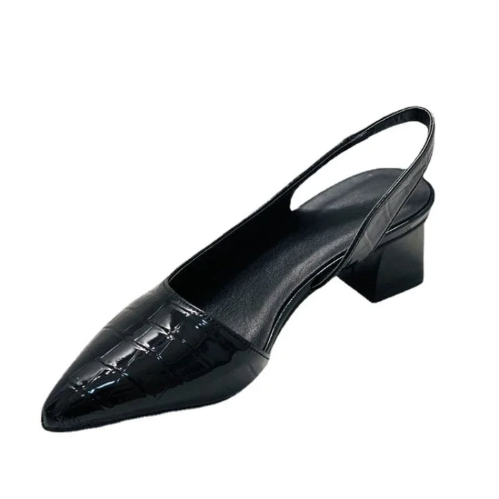 Dames slingback pumps met orthopedisch voetbed, middelhoge hak en chique croco-design. Comfort en klasse.