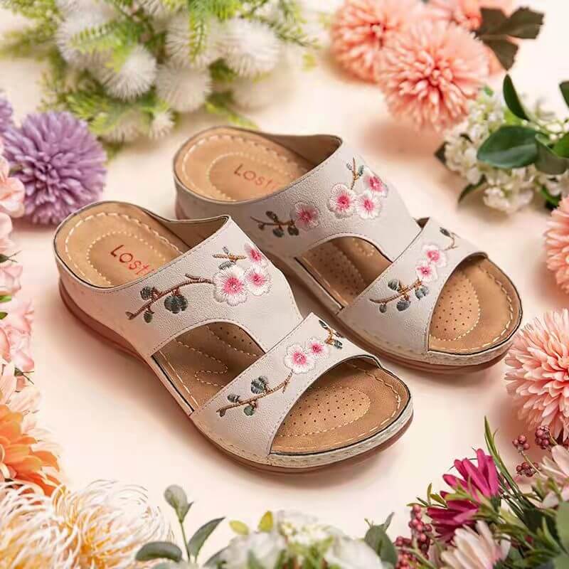 Dames orthopedische sandalen met bloemenprint, voor optimaal comfort en stijl.