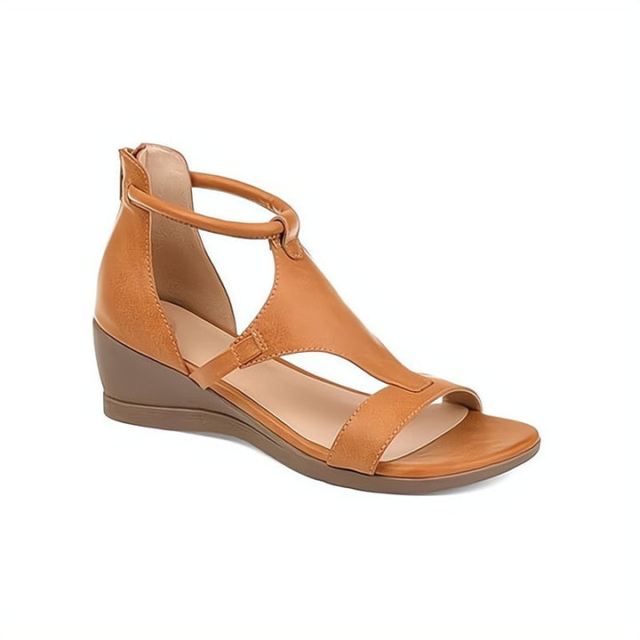 Dames orthopedische comfort sandalen met T-band, wigzool en ritssluiting. Essentiële zomerschoenen.