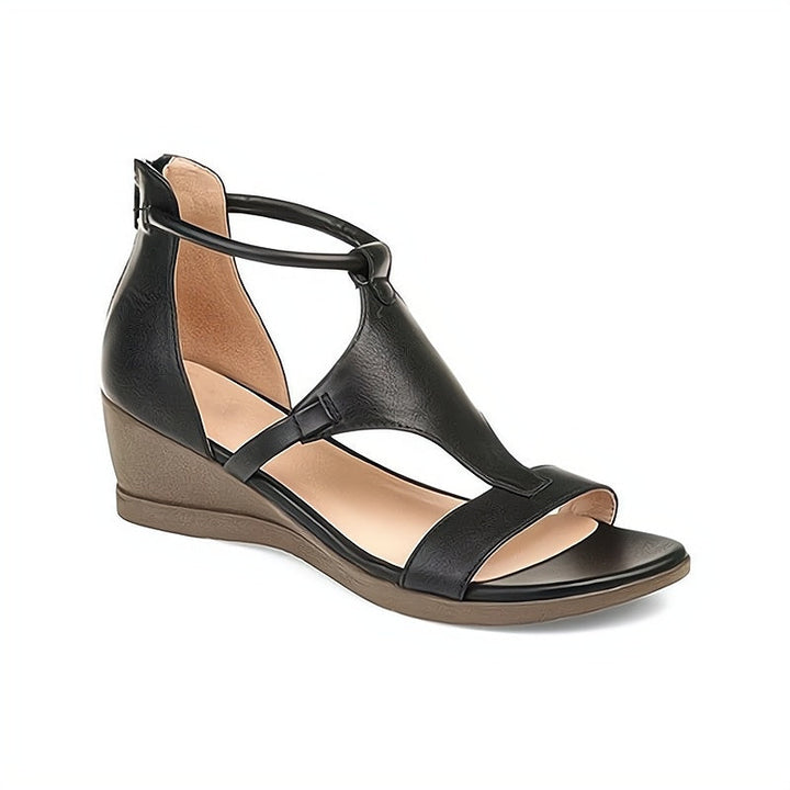 Comfortabele orthopedische dames sandalen met wigzool, T-band en optimale voetondersteuning. Ideaal voor zomer.