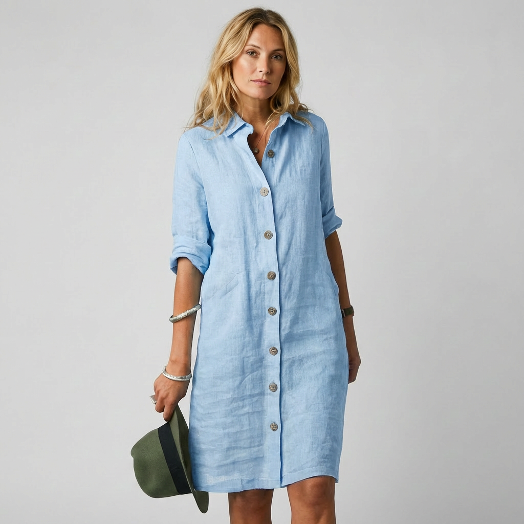Dames overhemdjurk met knoopsluiting, stijlvol en veelzijdig voor casual of elegante zomeroutfits.