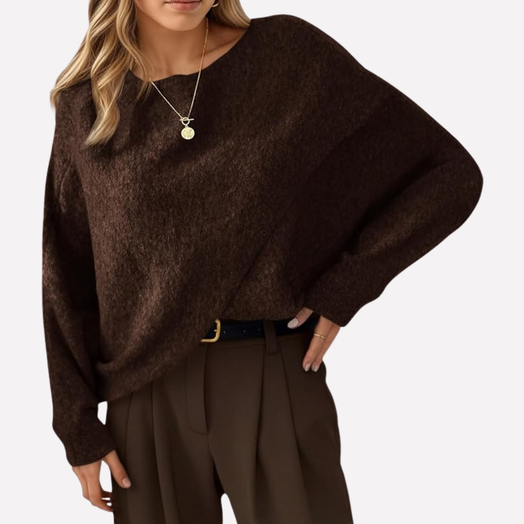 Modieuze dames trui met oversized batwing design, zacht en warm, ideaal voor trendy wintermode.