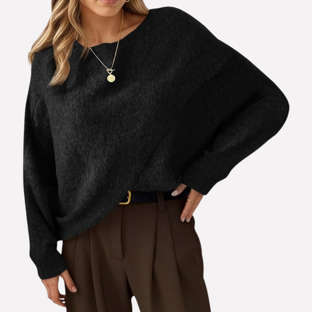 Zachte dames trui met batwing mouwen en oversized fit, heerlijk comfortabel voor ontspannen dagen in de winter.