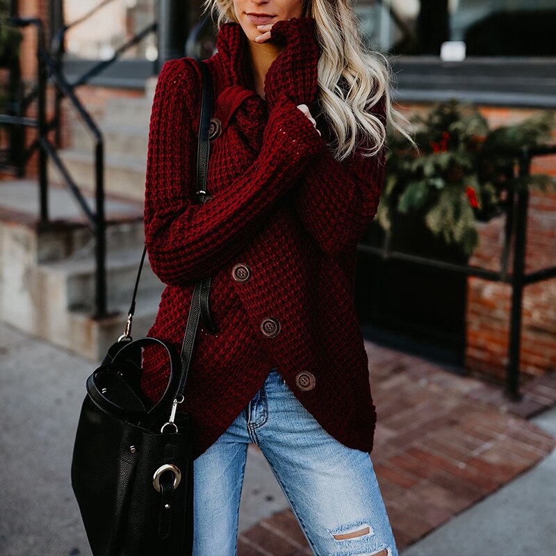 Trendy oversized dames coltrui Hailey met lange mouwen, asymmetrische hals en comfortabele pasvorm.