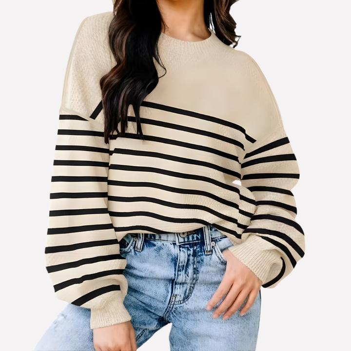 Oversized dames trui met vleermuismouwen en modieuze kleurblok strepen, een comfortabele gebreide pullover.